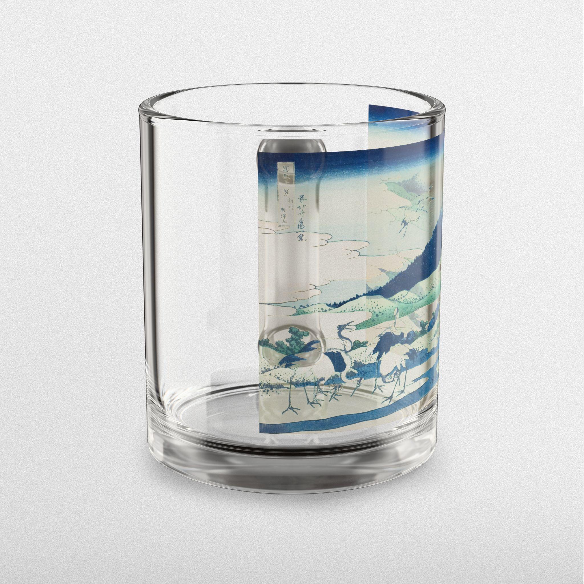 Umezawa Marsh Glass Mug by Hokusai - Elegant 10oz Clear Art Mug Featuring Serene Ukiyo-e Fuji Scene, Perfect for Coffee or Tea Moments - Detailed view 3 showing the premium acrylic print quality and craftsmanship