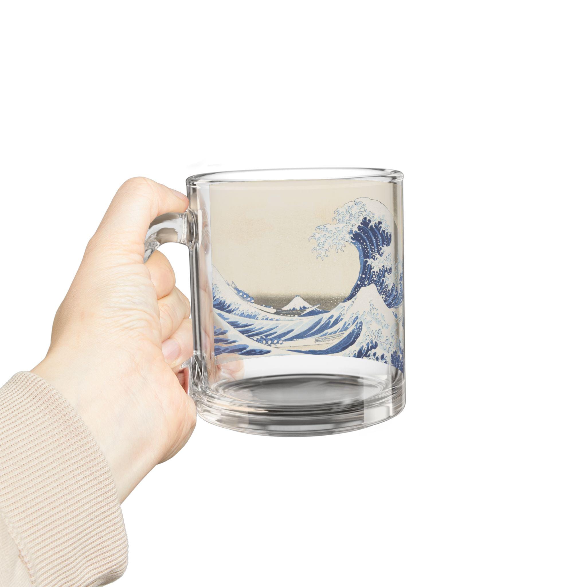 The Great Wave Glass Mug by Hokusai - Elegant 10oz Clear Art Mug Featuring Iconic Ukiyo-e Print, Ideal for Tea or Morning Coffee Moments - Detailed view 7 showing the premium acrylic print quality and craftsmanship