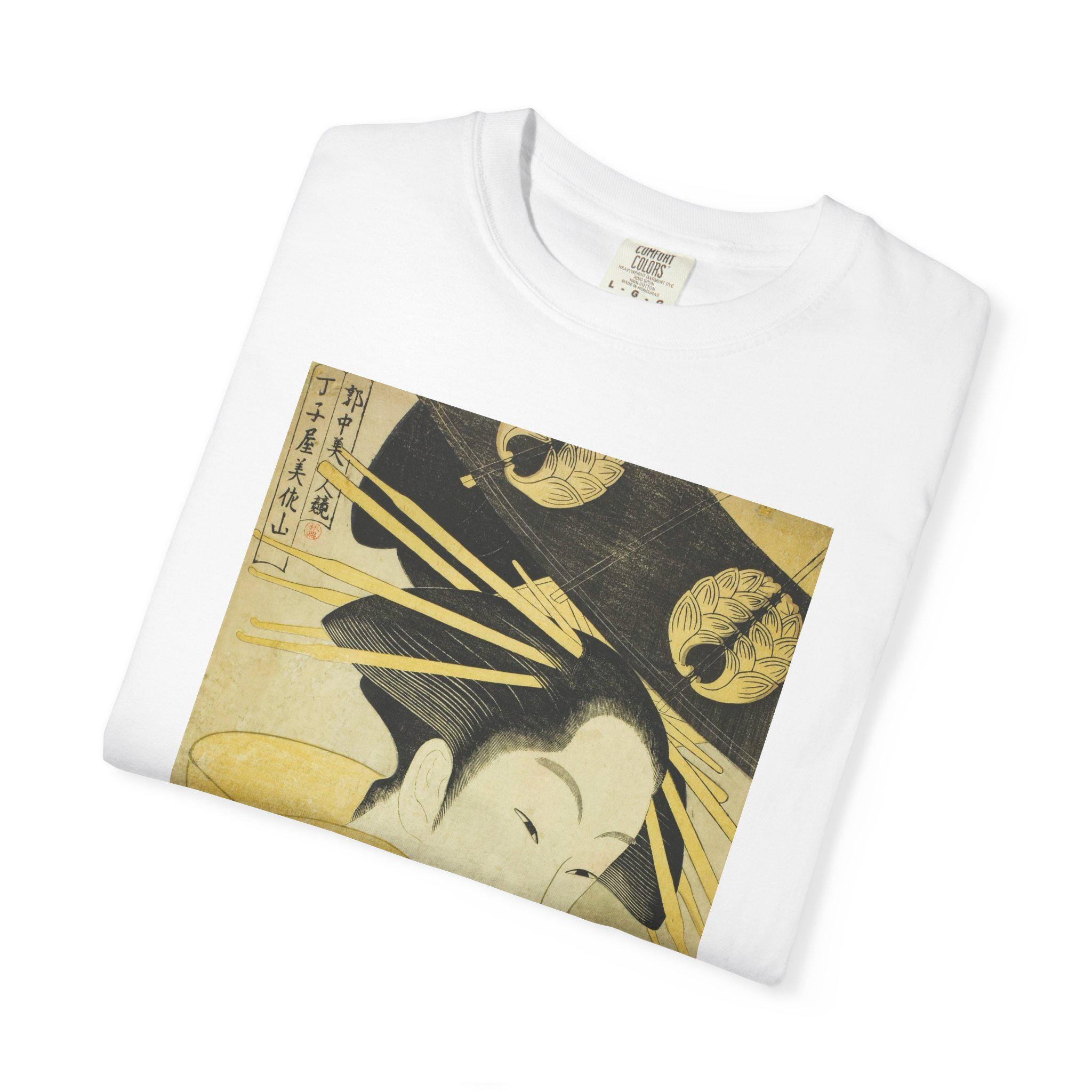 Misayama of the Chojiya by Chokosai Eisho - Edo Period Ukiyo-e Beauty Print T-Shirt - Licensed Quarter Courtesan Series - Detailed view 7 showing the premium acrylic print quality and craftsmanship