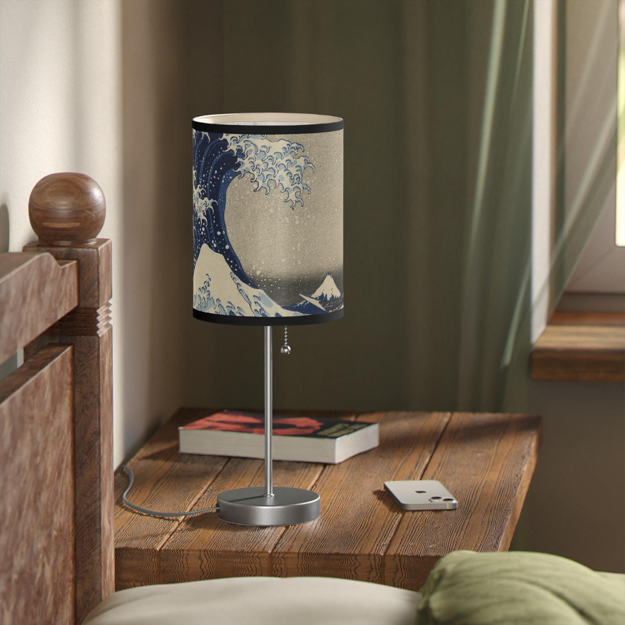 Katsushika Hokusai "The Great Wave off Kanagawa" Table Lamp - Japanese Ukiyo-e Art Light with Mount Fuji - Zen Japandi Home Decor Gift - Detailed view 6 showing the premium acrylic print quality and craftsmanship