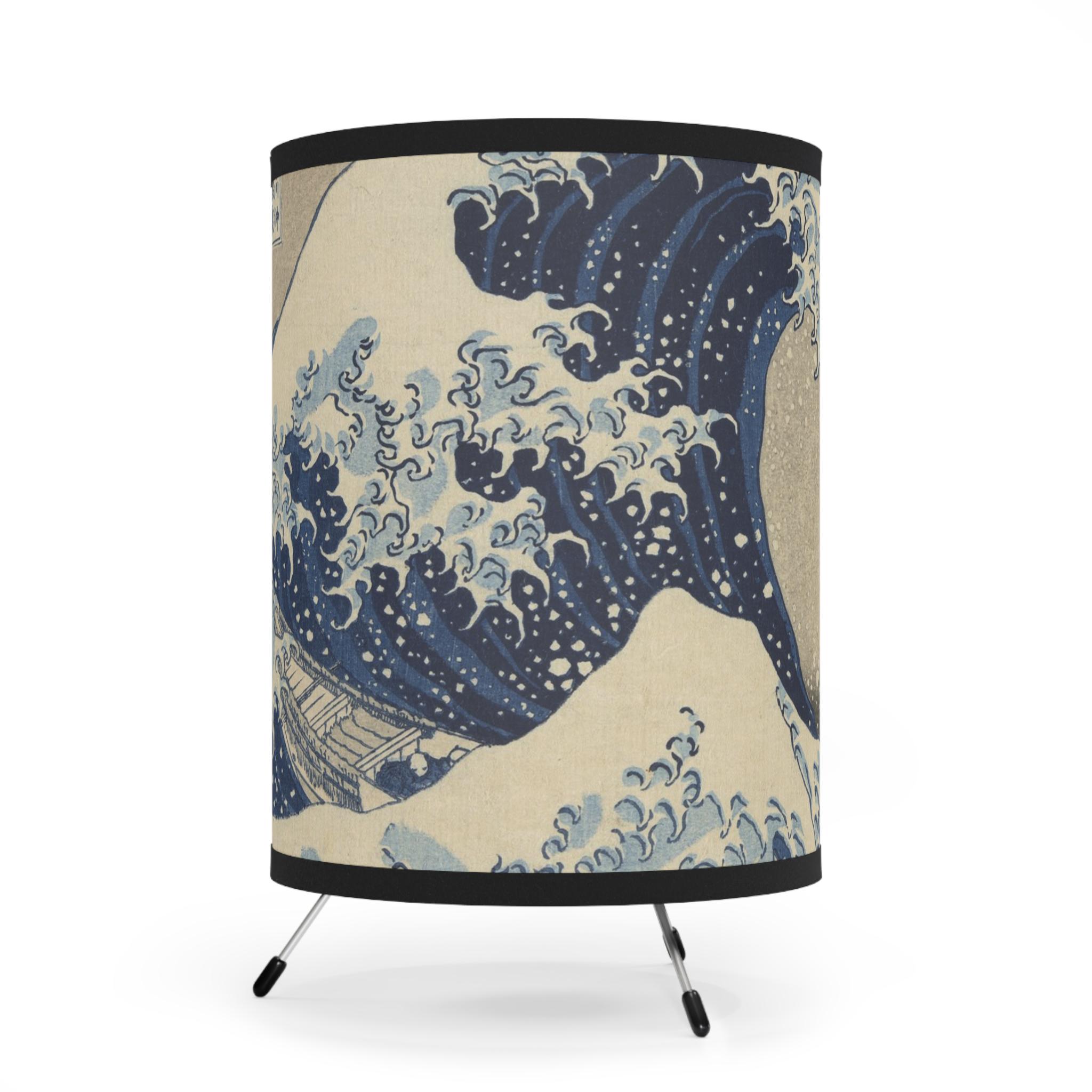 The Great Wave Tripod Lamp - Japanese Ukiyo-e Light Featuring Katsushika Hokusai's Masterpiece for Japandi Zen Interiors & Cultural Gifts - Detailed view 3 showing the premium acrylic print quality and craftsmanship
