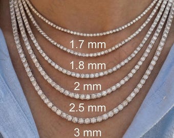 14K Gold Tennis Necklace, 1.8 MM Round Cut Moissanite Diamond Wedding Necklace, Elegant Bridal Jewelry, Classic Dainty Anniversary Gift.