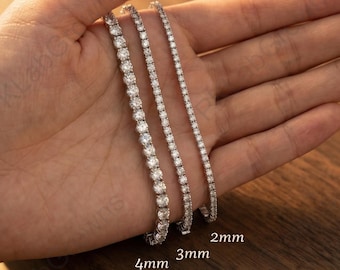 18K White Gold Prong Setting Bracelet, 3mm Round Cut Lab Grown Diamond Bracelet, Box Setting Unique Lock, Classic Wedding Bridal Bracelet.