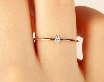 Minimalist Ring, Marquise Cut Moissanite Engagement Ring, 14K Solid Yellow Gold Wedding Ring, Classic Prong Setting Anniversary Gift.
