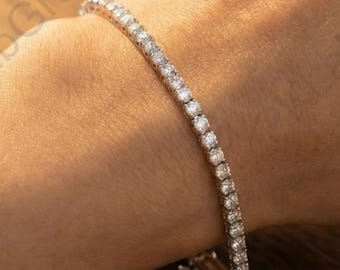 2 mm Round Cut Moissanite Tennis Wedding Promise Bracelet, Diamond Tennis Bracelet, 10K White Gold Bridal Bracelet, Anniversary Gift For Her