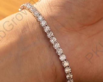 4 MM Round Cut Lab Grown Wedding Tennis Bracelet, 14K White Gold Bridal Unique Bracelet, Diamond Tennis Bracelet, Classic Box Lock.
