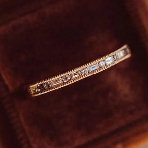 14K Rose Gold Lab Diamond Wedding Band: Baguette & Round Cut Half Eternity