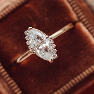 1.5 Ct Marquise Cut Lab Diamond Wedding Ring, Cluster Bridal Ring, Vintage Style Halo Diamond Ring, 14K Solid Rose Gold Anniversary Gift.