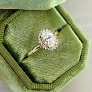 Classic Halo Bridal Ring, 1.0 Ct Oval Cut Lab Diamond Engagement Ring,Minimalist Wedding Ring,14K Solid Yellow Gold Anniversary Ring For Her