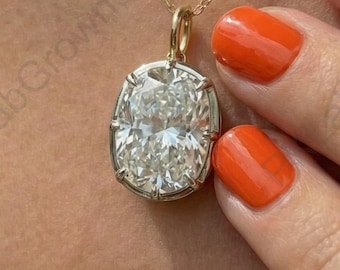 Yellow Gold & White Gold Diamond Pendants, 3.0 Ct Oval Cut Moissanite Wedding Pendant, 10K Two Tone Only Pendant For Her,Mother’s Day Gift.