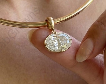 18K Yellow Gold Bezel & Prong Setting Pendant, East West Solitaire Diamond Pendant, 3.0 Ct Oval Cut Lab Grown Charm For Women, Birthday Gift