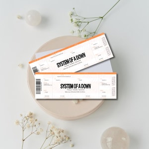 Konzertticket-Vorlage, benutzerdefiniertes druckbares DIY-Design, System of a Down Konzertticket-Kunst, handgefertigter Gedenkrahmen
