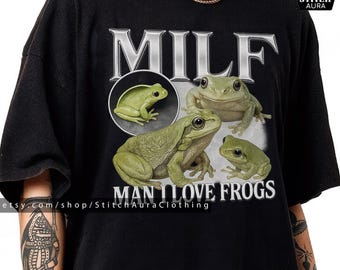 Ich liebe Frösche – Geschenkidee: Bootleg-Shirt für Männer, lustiges Frosch-Meme-T-Shirt für ihn, Retro-Geschenk für Frosch-Meme-Liebhaber, Vintage-Kröte-Y2K-Geschenk