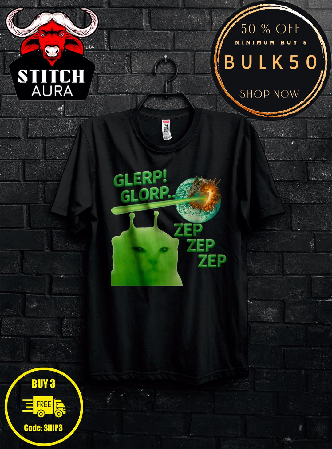 Glerp Glorp Funny Alien Funny Cat Meme Tshirt Gift for Man and Woman ...