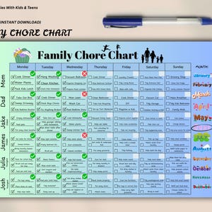 Planejador semanal familiar, rastreador de ritmo diário, planejador doméstico para crianças e adultos, quadro de tarefas familiares, quadro de tarefas para adultos, modelo de tarefas para adultos