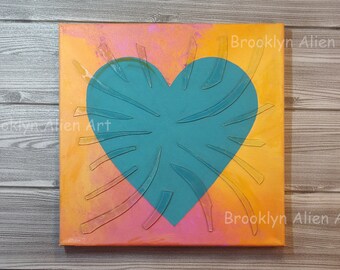 Heart Painting, Neon Color Heart Wall Art, Anniversary Gift for Her, Mothers Day Gift, Neon Color Decor, Dorm Room Wall Art