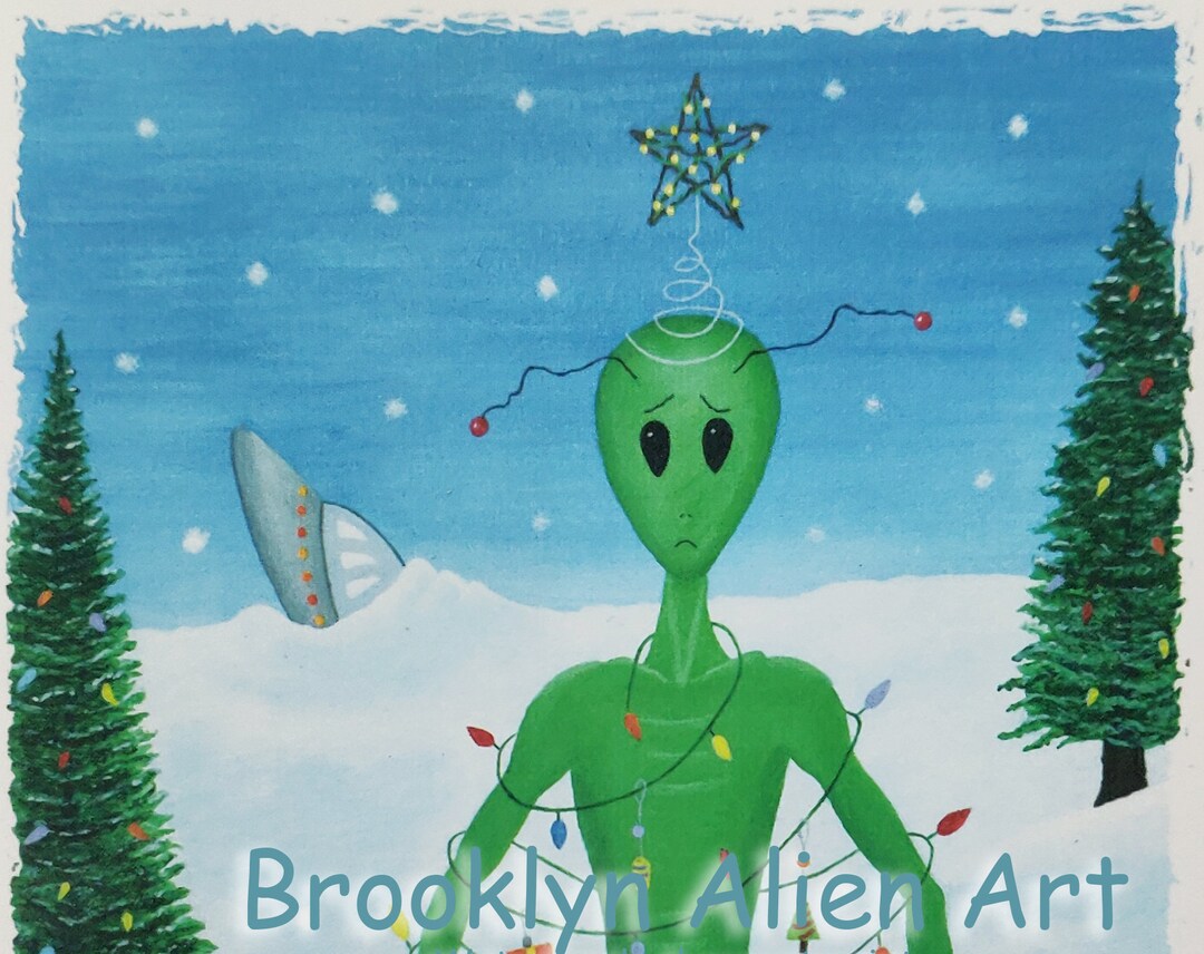 Alien Christmas Card, Unique Christmas Card, Funny Christmas Card, Alien Art, Alien Gift