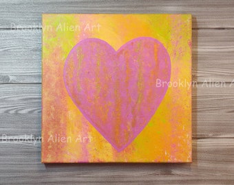 Hot Pink Heart Painting, Neon Color Wall Art, Mothers Day Gift, Bright Heart Art, Childs Room Art, Art for Girls Room, Modern Art, Cute Art