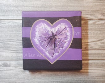 Heart Painting, Heart Art, Anniversary gift,, Black and Purple Decor, Goth Wedding Gift Decor, Purple and Black wall art, Mothers Day Gift