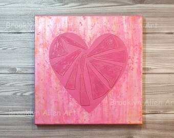 Hot Pink Heart Painting, Hot Pink Wall Art, Anniversary Gift for Her, Valentine Gift for Girlfriend, Pink Bedroom Decor, Pink Dorm Room