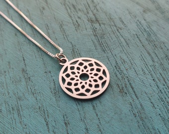 Mandala Necklace, Circle Necklace, Layering Necklace Chain, Mandala Jewelry for Women, Christmas Gift for friend, Yoga Necklace, Round Charm