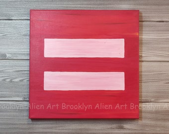 Equal Rights Painting 12 x 12, LGTBQ Art, Red and Pink Art, Queer Art, LGTBQ Gift, Gift for Her, Trans Gift, Womens Rights