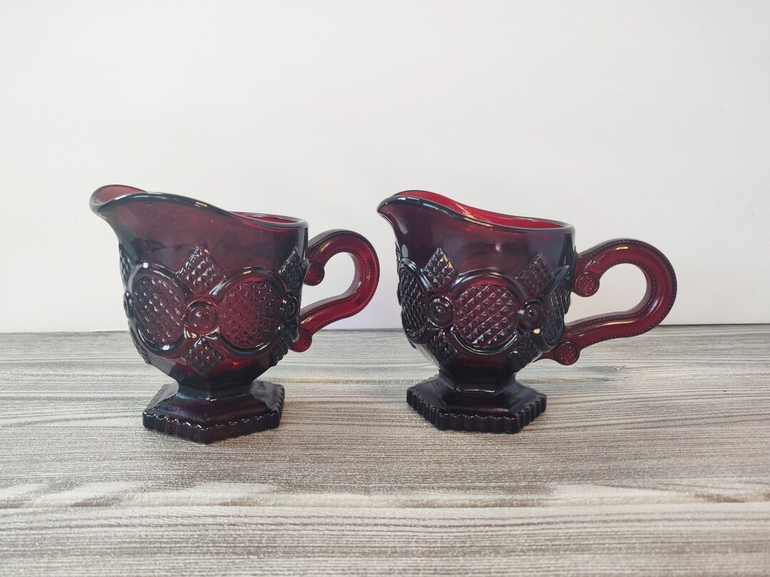 Vintage Avon Ruby Red Glass Creamer Set Red Kitchen Red Etsy
