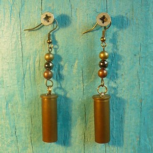 Antiqued Brass 38 Special Bullet Earrings with Vintage Metal Beads