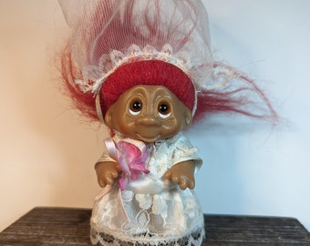 Adorable Little Vintage Bride DAM Troll Doll, Thomas Dam, Collecable Troll Doll, Something old, Wedding Gift, Good Luck Charm