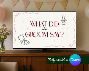 Mr & Mrs What Did the Groom Say game | Tying the Knot hen party quiz | Editable Canva template download