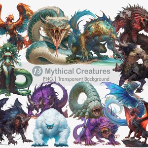 Mythical Creatures Clipart, Monster PNG, Fantasy Monster, Printable Sublimation Graphics, Wall Art Print, Mythological, Magical Creature