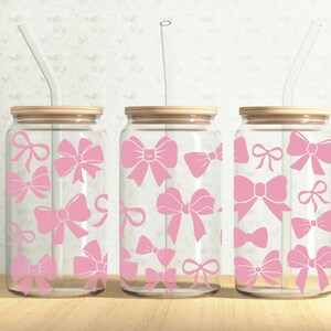 Pink Bow Ribbons Can Wrap, Coquette Bow 16oz Glass Can, Bows 16oz Libbey Glass Cup Tumbler Wrap, Sublimation Design
