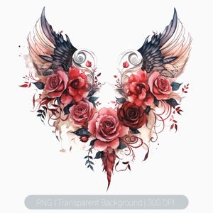 Dark Angel Wings clipart, Watercolor Wings clip art, Floral wing clipart, Paper Crafts, Junk Journals, Scrapbooks, Wings Clipart Graphics