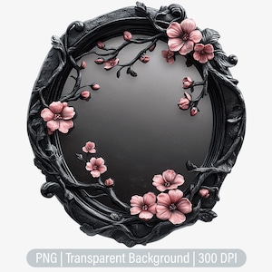 Espejo floral gótico, PNG de princesa gótica, espejo de princesa, diario basura, scrapbooking, gráficos de sublimación, PNG transparente, impresión artística