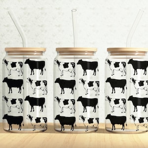 Cow Can Wrap, Cow Pattern 16oz Glass Can, Farm Cow 16oz Libbey Glass Cup Tumbler Wrap, Sublimation Design