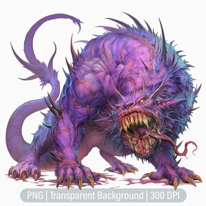 Mythical Creature Clipart, Monster PNG, Purple Creature, Junk Journal, Scrapbooking, Printable Sublimation Graphics, Commercial Use