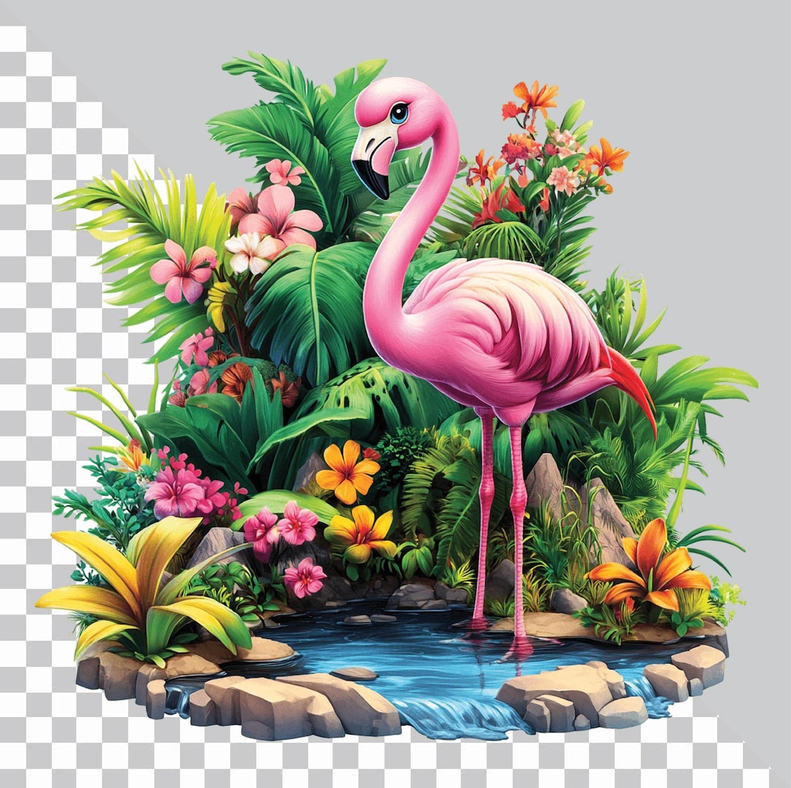 Tropical Flamingo Clipart, Cute Floral Flamingo PNG, Junk Journals ...