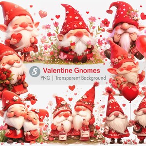 Valentine Gnomes Clipart, Love Gnomes Png, Love & Roses, Printable  Sublimation Graphics, transparent background Wall Art Print