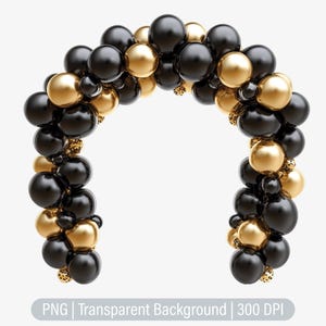 Balloon Arch Clipart, Gold & Black Balloons PNG, Junk Journals, Scrapbooking, Sublimation Graphics, Transparent png, Art Prints
