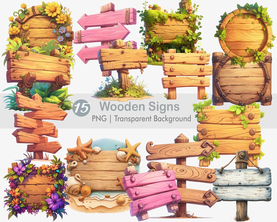 Wooden Signs Clipart, Forest Sign PNG, Farm, Overlays, Printable ...
