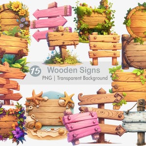 Clipart di cartelli in legno, cartelli forestali PNG, fattoria, sovrapposizioni, grafica a sublimazione stampabile, stampa artistica da parete, creazione di biglietti, uso commerciale