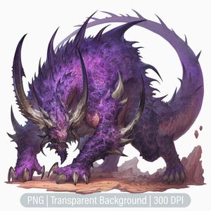 Mythical Creature Clipart, Evil Monster PNG, Purple Monster, Junk Journal, Scrapbooking, Printable Sublimation Graphics, Commercial Use
