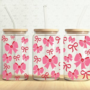 Bow Ribbons Can Wrap, Coquette Bows 16oz Glass Can, Pink Bow 16oz Libbey Glass Cup Tumbler Wrap, Sublimation Design