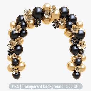 Balloon Arch Clipart, Gold & Black Balloons PNG, Junk Journals, Scrapbooking, Sublimation Graphics, Transparent png, Art Prints