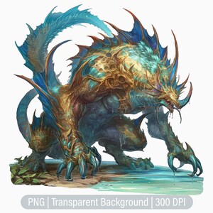 Mythical Creature Clipart, Monster PNG, Water Creature, Junk Journal, Scrapbooking, Printable Sublimation Graphics, Commercial Use