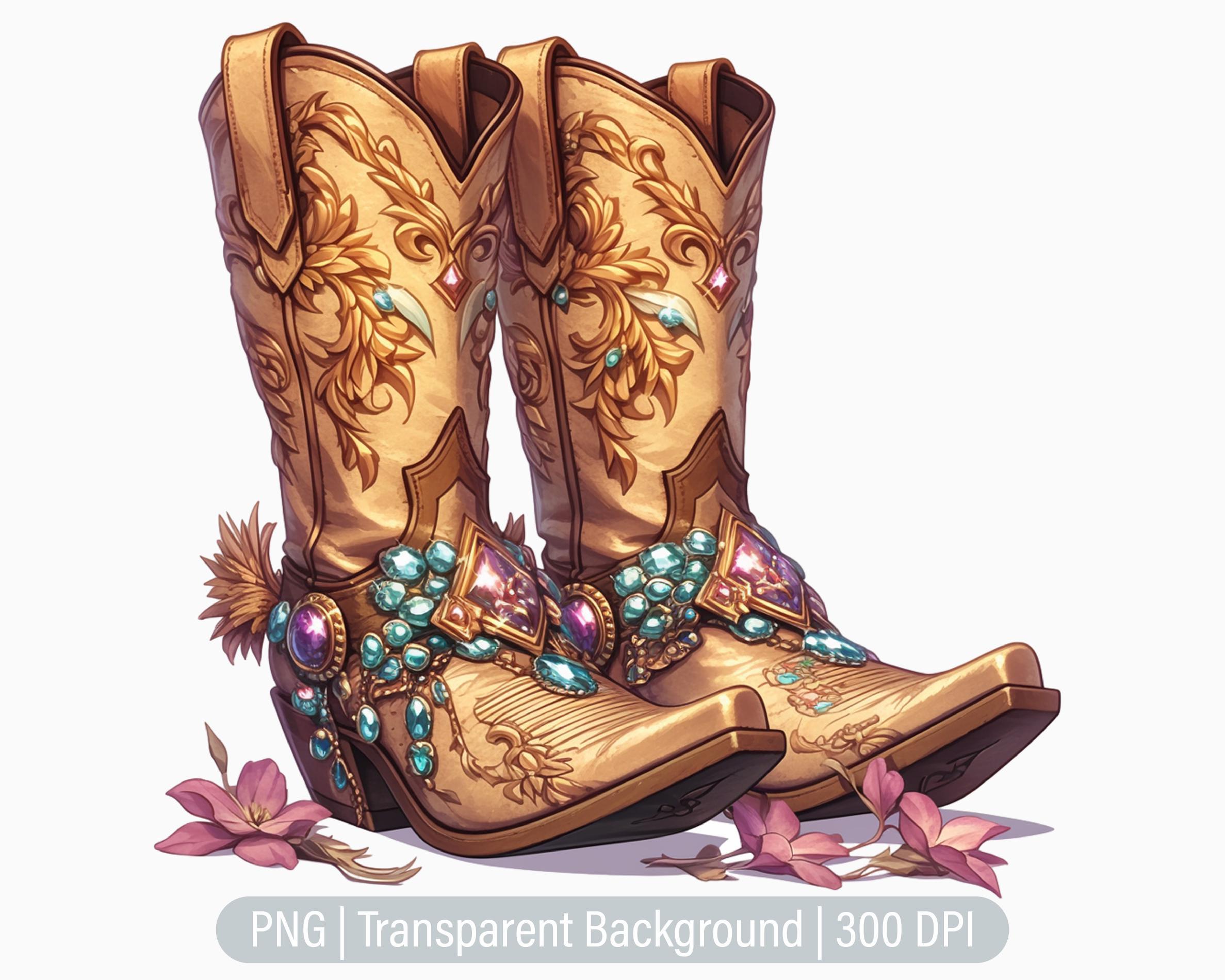 Clipart bottes de cow-girl, cow-girl PNG, Clipart Western, strass, journaux indésirables, scrapbooking, graphiques imprimables par sublimation, usage Commercial