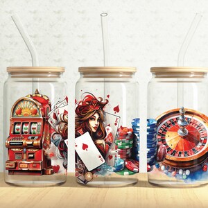 Casino Glass Can Wrap, Playing Cards  16oz Glass Can, Las Vegas 16oz Libbey Glass Cup Tumbler Wrap, Sublimation Design