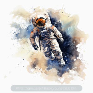 Space Astronaut Watercolor Clipart, Outer Space planets png, Galaxy Star Balloons png, floating astronaut, Moon Astronaut, Wall Art Prints