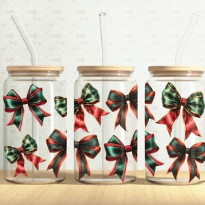 Christmas Bows Can Wrap, Bows 16oz Glass Can, Bow Ribbons 16oz Libbey Glass Cup Tumbler Wrap, Sublimation Design