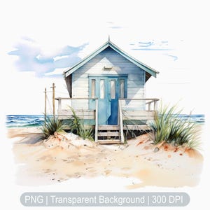 Beach Hut Watercolor Clipart, Beach House png, Digital Art, Sublimation Graphics, transparent png, Summer, Wall art prints, illustrations
